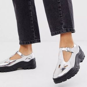 ASOS DESIGN Music chunky flat shoes in silver